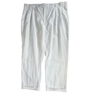 Giorgio Inserti Linen Trousers 46 (fits 42x30.5) White Pleated Cuffed High Rise